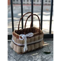 Giỏ Mây Tre Đan Chữ Nhật Đính Vải Bố Xếp Ly