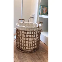 Giỏ Mây Tre Đan Tròn Có Lót Vải và Quai