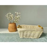 Giỏ Mây Tre Đan Chữ Nhật Có Tay Cầm Gỗ