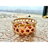 Giỏ mây tre đan tròn lưới mắt cáo viền quấn trắng