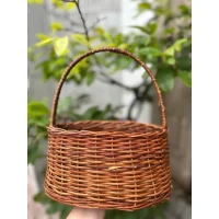 Giỏ mây tre đan tròn có quai xách màu nâu đỏ