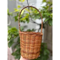 Giỏ mây tre đan hình oval đứng có quai xách