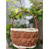 Giỏ mây tre đan tròn có quai xách họa tiết mắt lưới