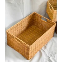 Giỏ Mây Tre Đan Chữ Nhật Lớn Có Tay Cầm Khoét