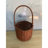 Giỏ Mây Tre Đan Tròn Màu Nâu Có Quai