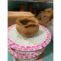 Giỏ mây tre đan dáng búp sen miệng lượn sóng