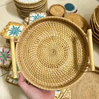 Giỏ mây tre đan tròn có tay cầm gỗ
